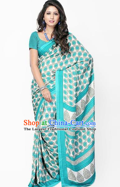 Indian Traditional Wedding Bride Blue Sari Dress Asian India Bollywood Costume for Women