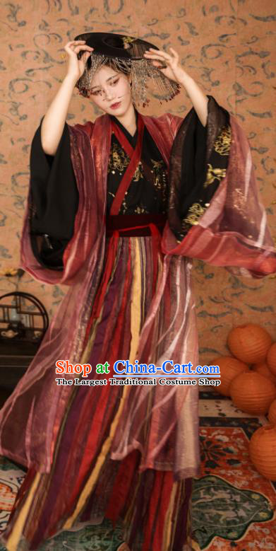 Asian Chinese Traditional Jin Dynasty Imperial Consort Historical Costume Ancient Princess Embroidered Hanfu Dress for Women