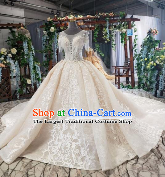 Top Grade Customize Bride Embroidered Champagne Trailing Full Dress Court Princess Wedding Costume for Women