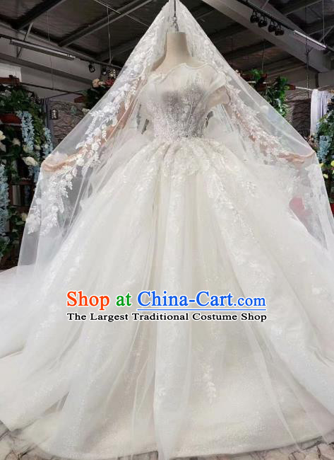 Top Grade Customize Bride White Veil Petal Trailing Full Dress Court Princess Wedding Costume for Women