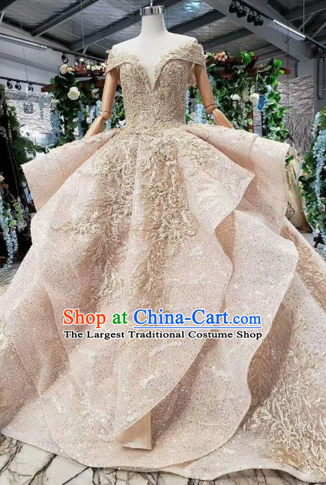 Top Grade Customize Embroidered Pink Trailing Full Dress Court Princess Waltz Dance Costume for Women