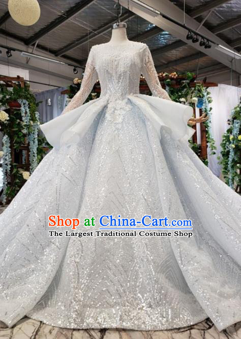 Top Grade Customize Bride Beads Tassel Trailing Full Dress Court Princess Wedding Costume for Women