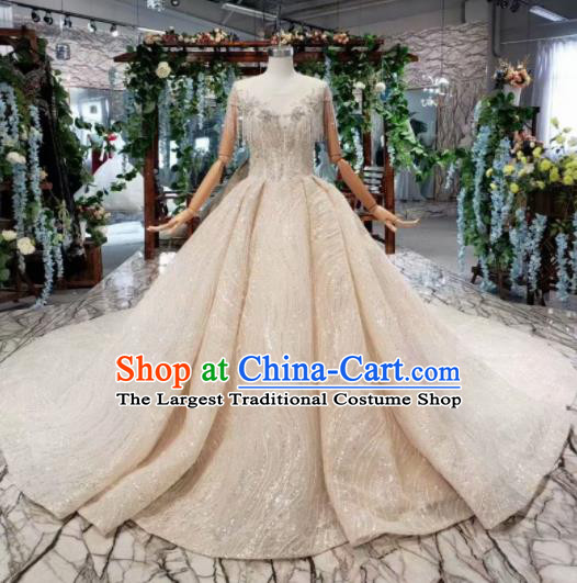 Handmade Customize Bride Champagne Veil Trailing Full Dress Court Princess Wedding Costume for Women