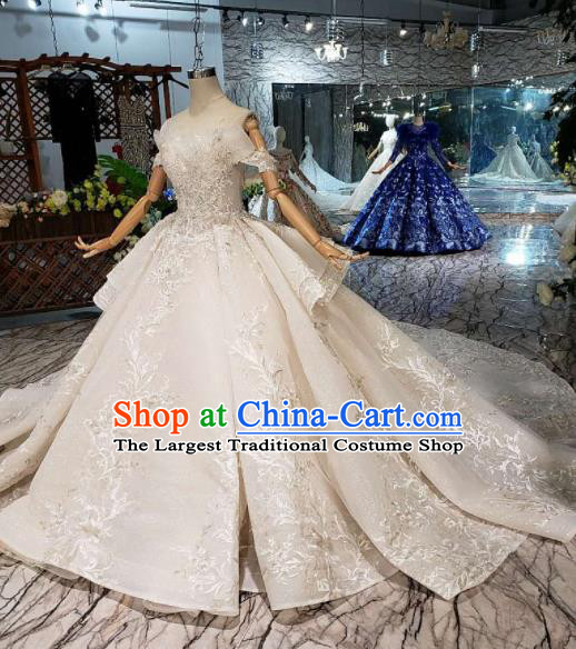 Handmade Customize Bride Embroidered Trailing Full Dress Court Princess Wedding Costume for Women