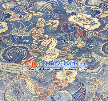 Chinese Traditional Hanfu Silk Fabric Classical Butterfly Peony Pattern Design Blue Brocade Tang Suit Fabric Material