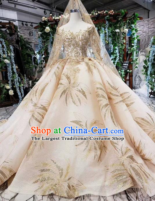 Handmade Customize Bride Embroidered Pink Trailing Full Dress Court Princess Wedding Costume for Women