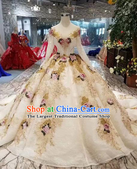 Customize Handmade Princess Embroidered Roses Mullet Dress Wedding Court Bride Costume for Women