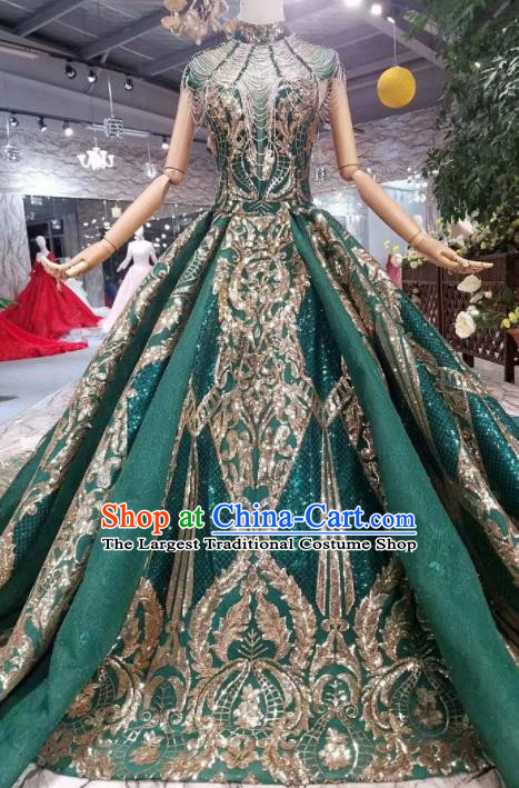 Top Grade Customize Catwalks Embroidered Green Full Dress Court Princess Waltz Dance Costume for Women