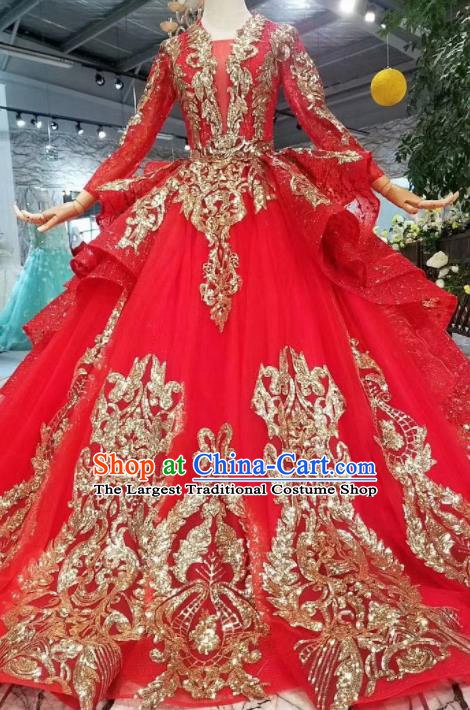 Top Grade Customize Catwalks Red Trailing Full Dress Court Princess Waltz Dance Costume for Women