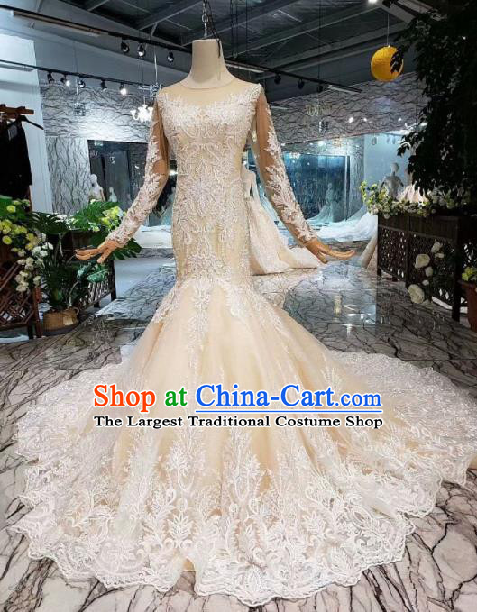 Handmade Customize Princess Mermaid Trailing Wedding Dress Court Bride Embroidered Costume for Women