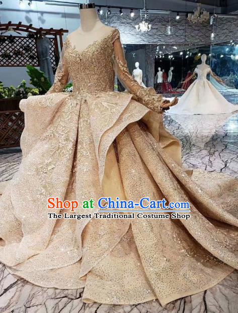 Handmade Customize Princess Champagne Wedding Mullet Dress Court Bride Embroidered Costume for Women