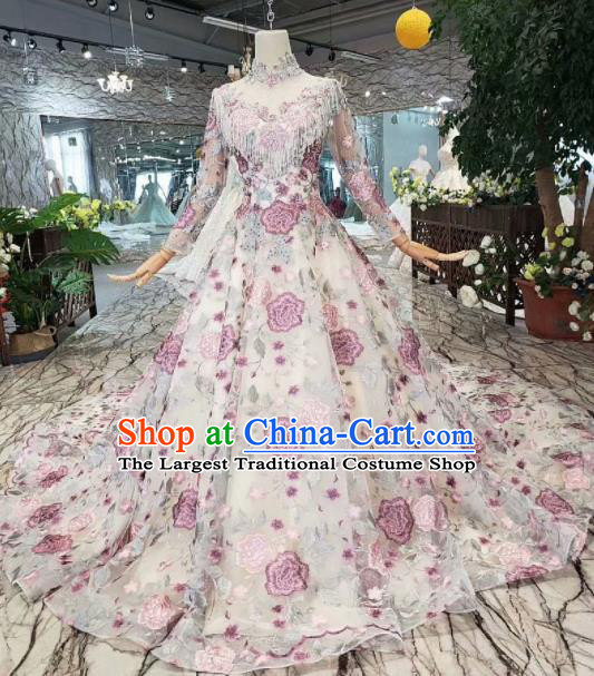 Customize Embroidered Flowers Full Dress Top Grade Court Princess Waltz Dance Costume for Women