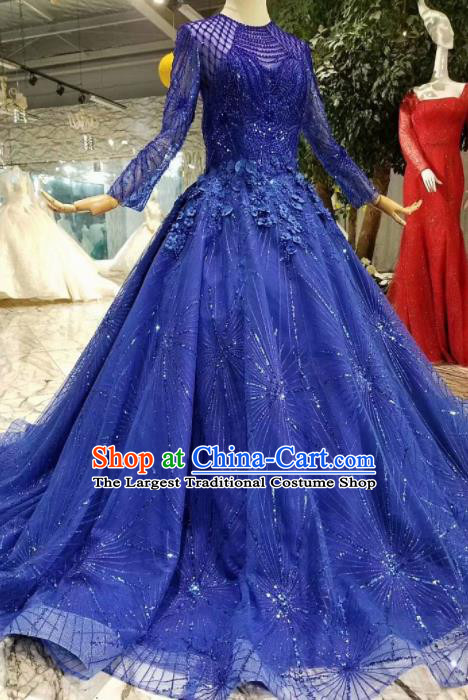 Top Grade Customize Catwalks Royalblue Veil Full Dress Court Princess Waltz Dance Costume for Women