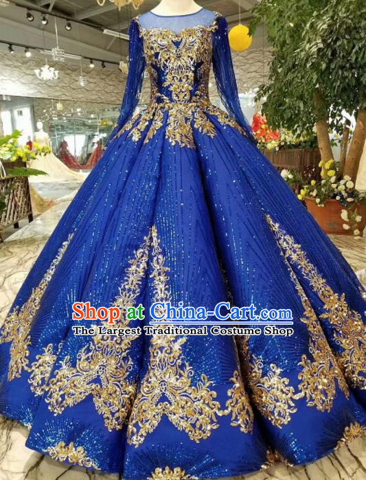 Top Grade Customize Catwalks Royalblue Cocktail Full Dress Court Princess Waltz Dance Costume for Women