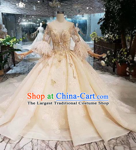 Handmade Customize Wedding Princess Embroidered Champagne Mullet Dress Court Bride Costume for Women