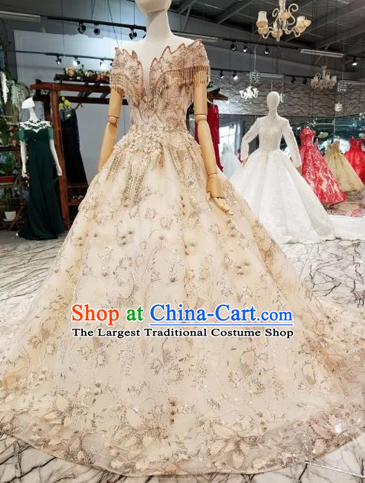 Top Grade Modern Fancywork Trailing Full Dress Customize Waltz Dance Costume for Women