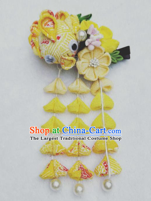 Traditional Japanese Hair Accessories Japan Geisha Kimono Yellow Sakura Tassel Hair Claw for Women