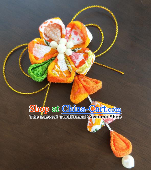 Traditional Japan Geisha Orange Sakura Tassel Hair Claw Japanese Kimono Hair Accessories for Women