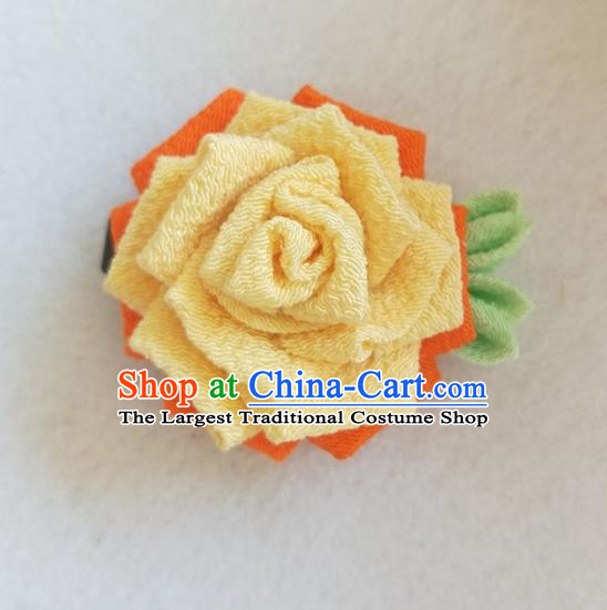 Traditional Japan Geisha Yellow Rose Hair Claw Japanese Kimono Hair Accessories for Women