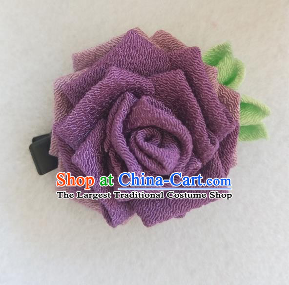 Traditional Japan Geisha Purple Rose Hair Claw Japanese Kimono Hair Accessories for Women