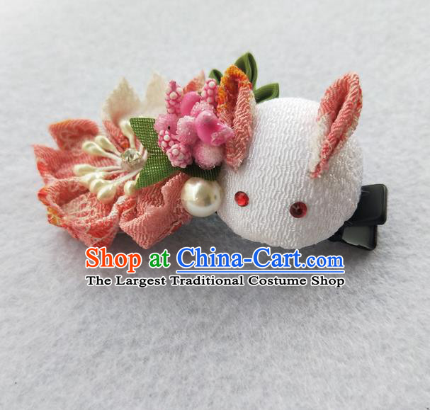 Traditional Japan Geisha Pink Sakura Rabbit Hair Claw Japanese Kimono Hair Accessories for Women