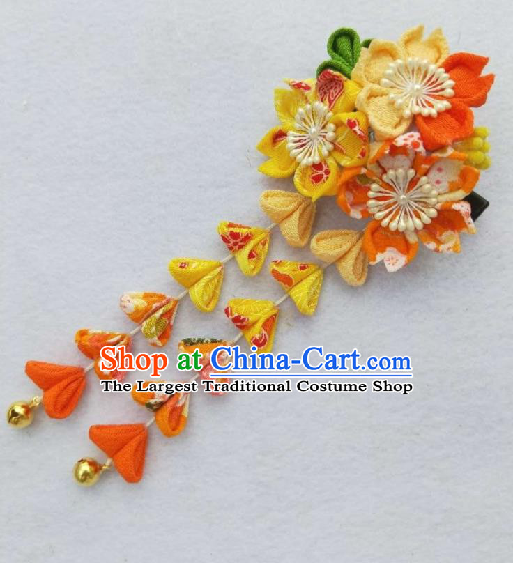 Traditional Japan Geisha Yellow Sakura Tassel Hair Claw Japanese Kimono Hair Accessories for Women