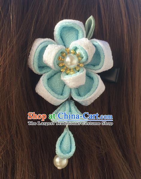 Traditional Japan Blue Sakura Tassel Hair Claw Japanese Kimono Hair Accessories for Women