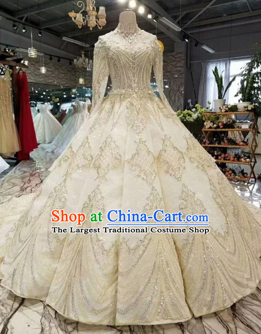 Customize Handmade Princess Fantasy Embroidered Beads Full Dress Wedding Court Bride Costume for Women