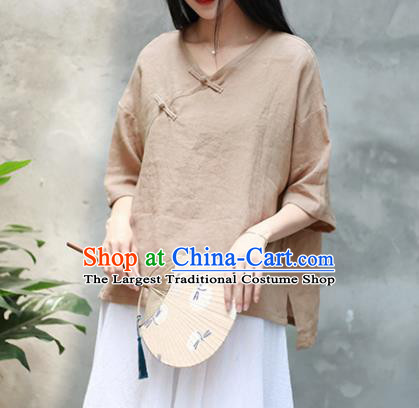 Chinese Traditional National Costume Tang Suit Slant Opening Khaki Blouse Upper Outer Garment for Women