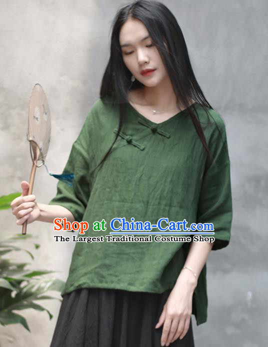 Chinese Traditional National Costume Tang Suit Slant Opening Green Blouse Upper Outer Garment for Women