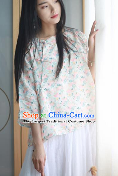 Chinese Traditional National Costume Printing Blouse Tang Suit Upper Outer Garment for Women