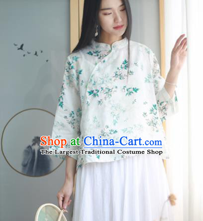 Chinese Traditional National Costume Printing Slant Opening Blouse Tang Suit Upper Outer Garment for Women