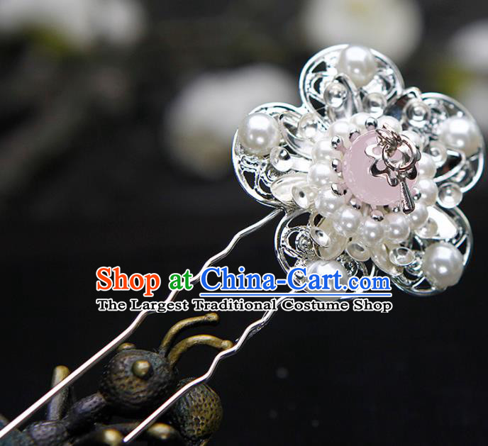 China Ancient Princess Pearls Plum Blossom Hairpins Chinese Traditional Hanfu Hair Accessories for Women