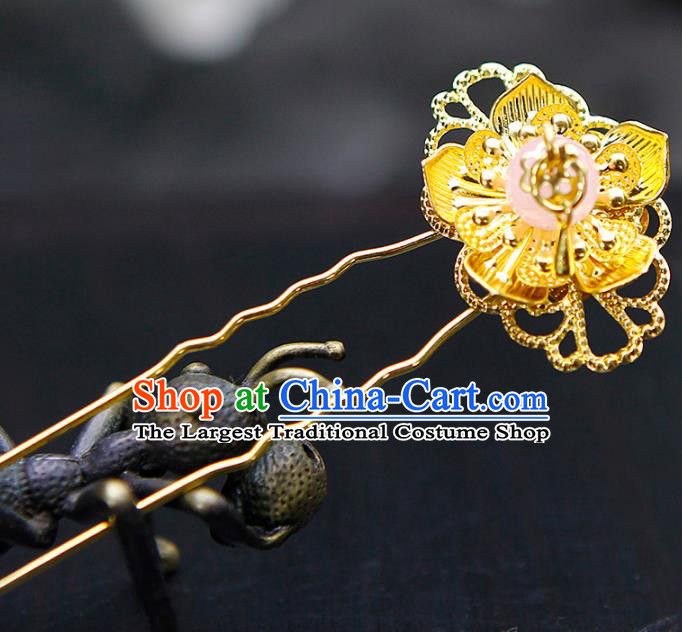 China Ancient Princess Pink Bead Hairpins Chinese Traditional Hanfu Hair Accessories for Women