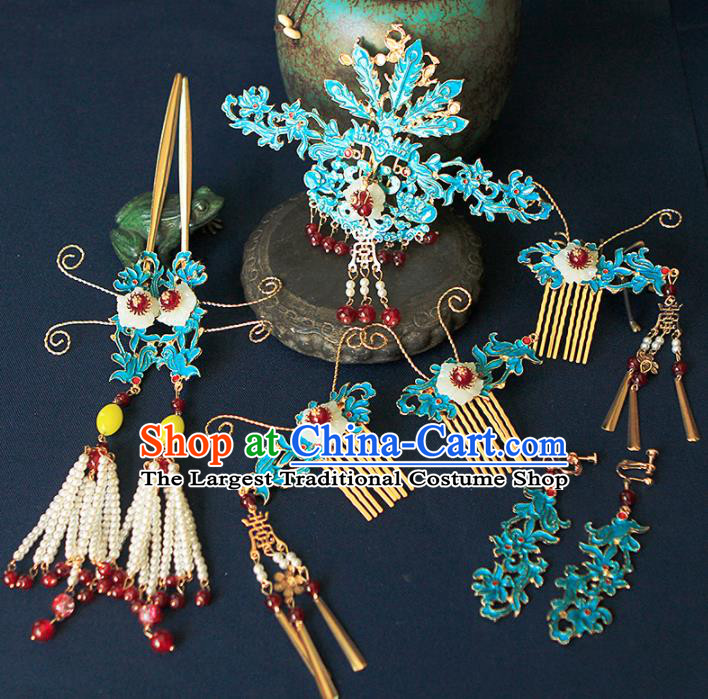 China Ancient Princess Tassel Phoenix Hair Crown Hairpins Chinese Traditional Hanfu Hair Accessories for Women