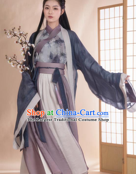 Chinese Traditional Jin Dynasty Historical Costume Ancient Swordswoman Hanfu Dress for Women