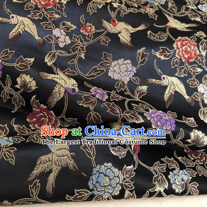 Asian Chinese Traditional Peony Birds Pattern Design Black Brocade Fabric Silk Fabric Chinese Fabric Asian Material