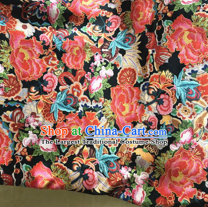 Asian Chinese Traditional Embroidered Peony Pattern Design Brocade Fabric Silk Fabric Chinese Fabric Asian Material