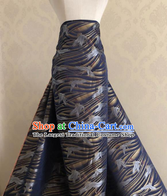 Asian Chinese Traditional Cranes Pattern Design Navy Brocade Fabric Silk Fabric Chinese Fabric Asian Material