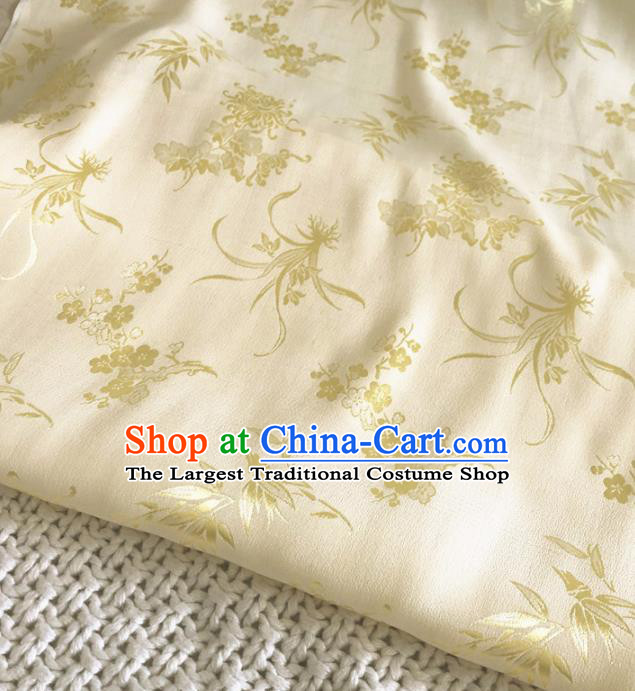 Asian Chinese Traditional Bamboo Orchid Plum Chrysanthemum Pattern Design Yellow Brocade Fabric Silk Fabric Chinese Fabric Asian Material