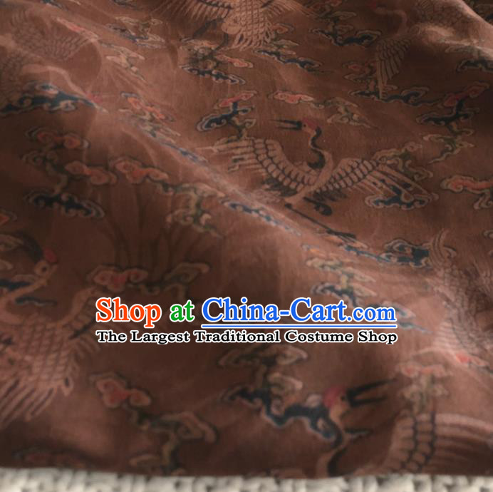 Asian Chinese Traditional Cranes Pattern Design Brown Brocade Fabric Silk Fabric Chinese Fabric Asian Material