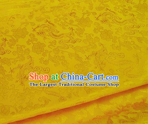 Asian Chinese Traditional Twine Dragon Pattern Design Yellow Brocade Fabric Silk Fabric Chinese Fabric Asian Material