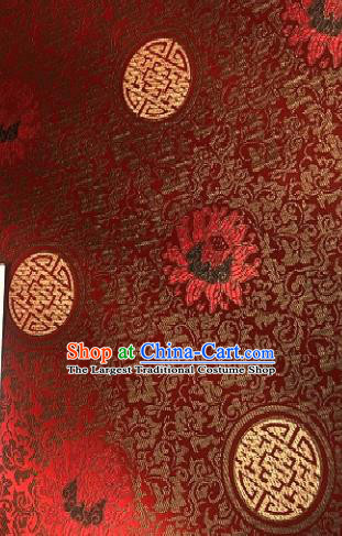 Asian Chinese Traditional Longevity Lotus Pattern Design Red Brocade Fabric Silk Fabric Chinese Fabric Asian Material