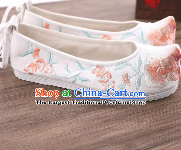 Chinese Traditional Hanfu Shoes Ancient Princess White Embroidered Shoes National Wedding Shoes for Women