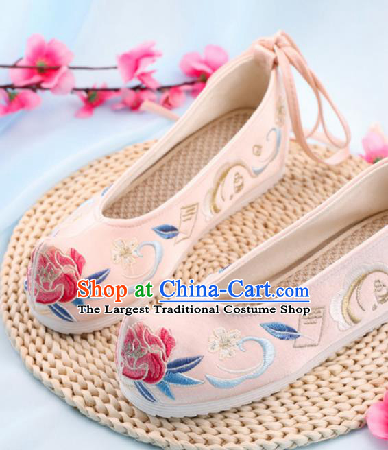 Chinese Traditional Hanfu Shoes Ancient Princess Wedding Pink Embroidered Shoes National Cloth Shoes for Women