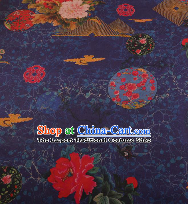 Chinese Traditional Moon Peony Pattern Design Purple Satin Watered Gauze Brocade Fabric Asian Silk Fabric Material