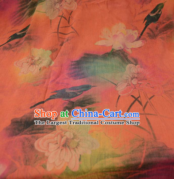 Chinese Traditional Lotus Pattern Design Orange Satin Watered Gauze Brocade Fabric Asian Silk Fabric Material