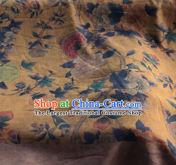 Chinese Traditional Peony Pattern Design Yellow Satin Watered Gauze Brocade Fabric Asian Silk Fabric Material