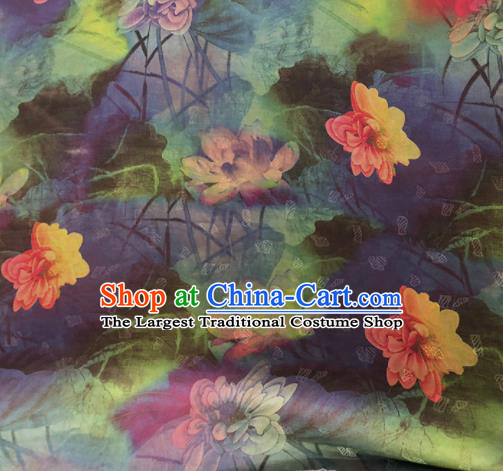 Chinese Traditional Lotus Pattern Design Colorful Satin Watered Gauze Brocade Fabric Asian Silk Fabric Material