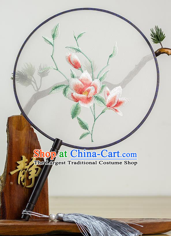 Chinese Traditional Hanfu Embroidered Palace Fans Ancient Princess Dance Silk Round Fan for Women